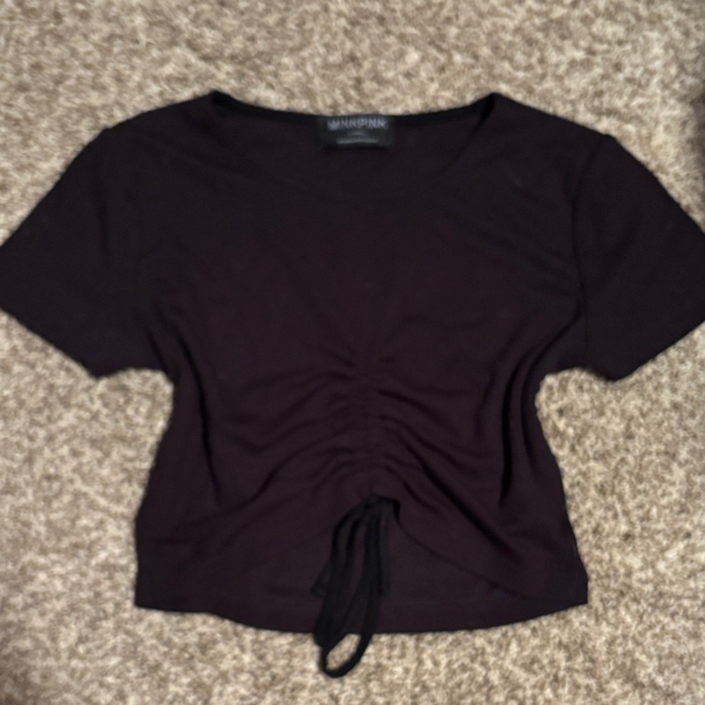 MINKPINK Black Ruched Short Sleeve Crop Top